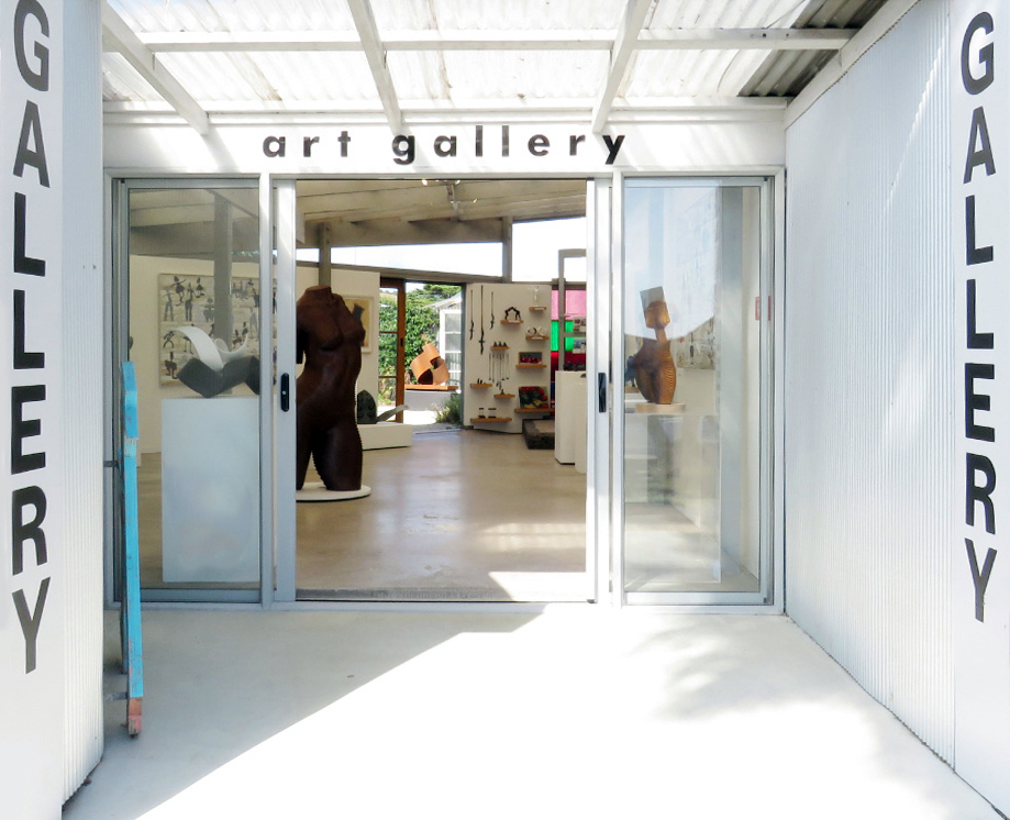 a view of the entrance and stret frontage of space art gallery in Oneroa on Waiheke island