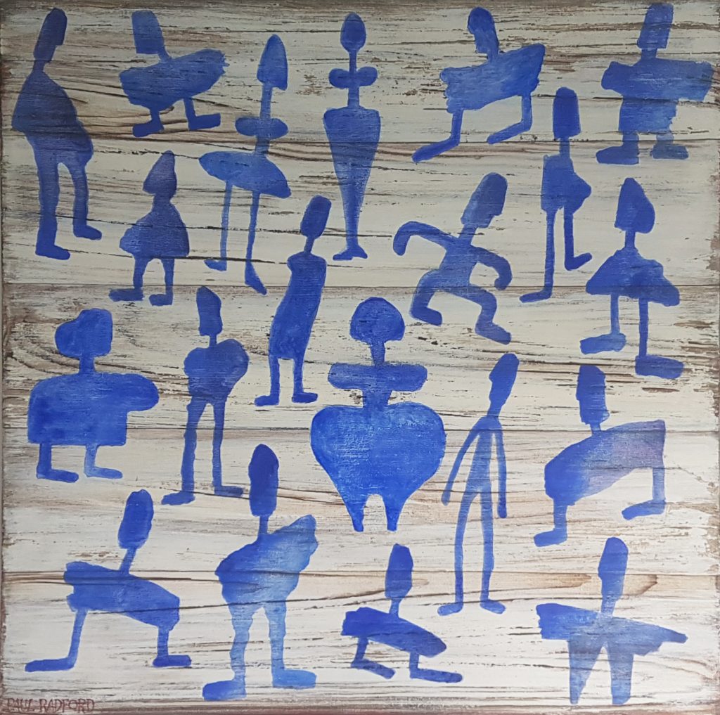 painting of stylised blue figures